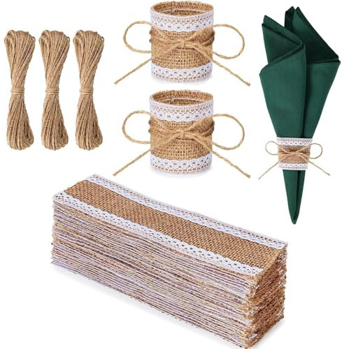 100 Piezas Anillos de Servilleta de Yute, Hebillas Servilletas, Servilleteros Hechos a Mano, Anillos de Servilletas Naturales, Servilleteros Anillos, para Decoración Mesas, Bodas, Fiestas (3 Tipo)