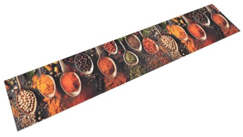 Tidyard Küchenteppich Küchenläufer Teppichläufer Löffel & Gewürze Läufer Teppich Flurteppich Küche Bodenmatte Fußmatte 60 x 300 cm (B x L) Maschinenwaschbar Samt (100% Polyamid)