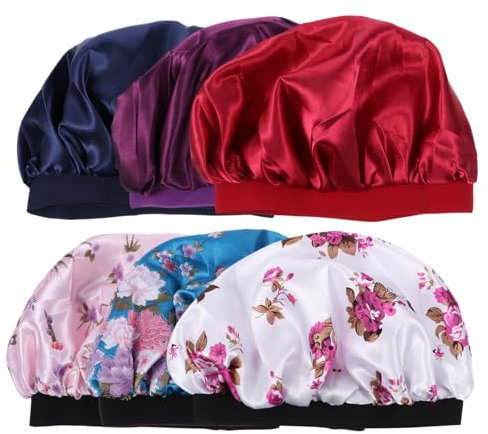 POPETPOP Bonnet de Nuit en Satin, Bandeau Élastique Large, Doux et Confortable, Taille Unique, Lot de 6, pour Sommeil et Bain, Perte de Cheveux Couleur Aléatoire