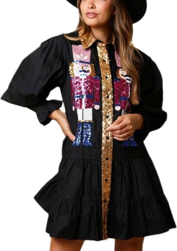 ZENMANCHEN Sequin Skirt Nutcracker Shirt Dress Holiday Dresses for Women Christmas Skirt Nutcracker Sweatshirt Cute Clothes