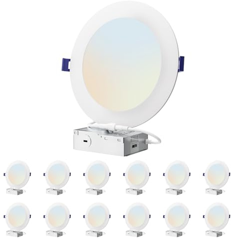 Anyhome 12 Pack Led Canless Recessed Lights 6 Inch,Dimmable Recessed Lighting Ultra-Thin 2700K-5000K 5CCT,13W 1150LM, with Junction Box,ETL& ES