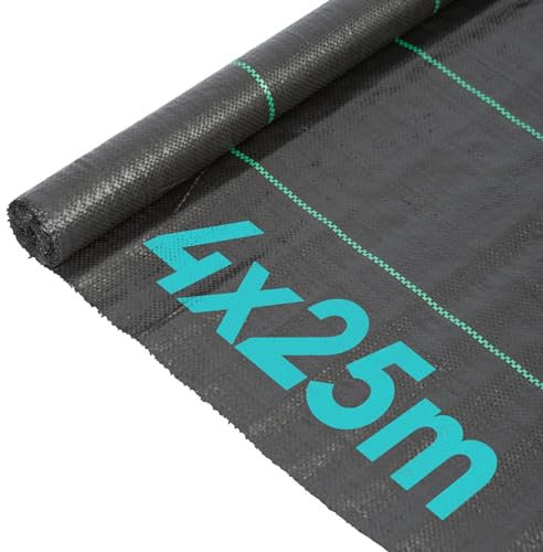 Harbour Housewares 110gsm Weed Control Membrane - 2 Rolls of 2M by 25M each - Black Heavy Duty Weed Control Fabric Barrier Ground Cover for Garden, Patios, Flower Beds, Landscaping