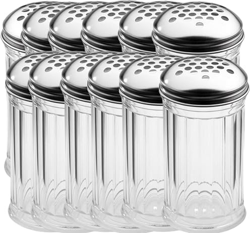 BPA-Free Plastic Parmesan Cheese Shaker/Red Pepper Shaker with 1/4 Large Holes Stainless Steel Lid, Clear 12 Oz. Seasoning Shakers with lids, GEEX DEPOT (12, 12 Oz)