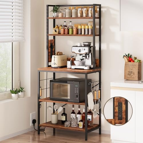 Dripex Baker's Rack, 65 Freestanding Kitchen Storage Shelf Unit with Hooks, 5-Tier Versatile Standing Bookshelf for Home, Kitchen, Living Room