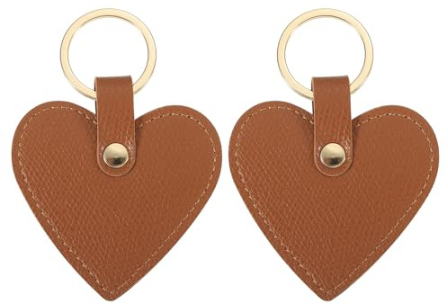 PATIKIL Porte-Clés en Cuir en Forme de Cœur, 2 Pièces Porte-Clés en Cuir en Forme de Cœur avec Porte-Clés pour Cadeaux de Mariage, Faveurs de Fête, Carte d'Identité, Marron