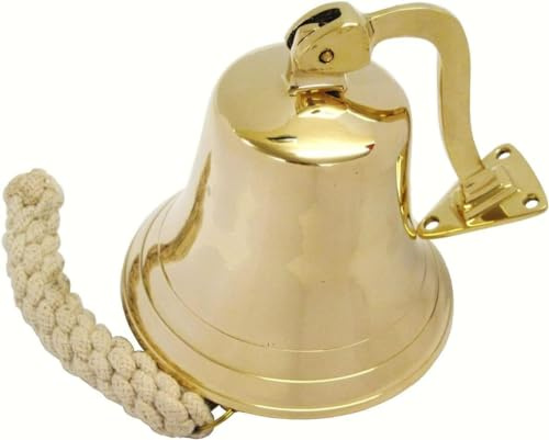 Solid Brass Large 6 / 15 cm, Nautical Hanging Ship Bell, Pub Bell Last orders, Traditional wall mounted Bell, Brass Bell with durable rope, home bar bell, School Dinner Bell, Door Bell