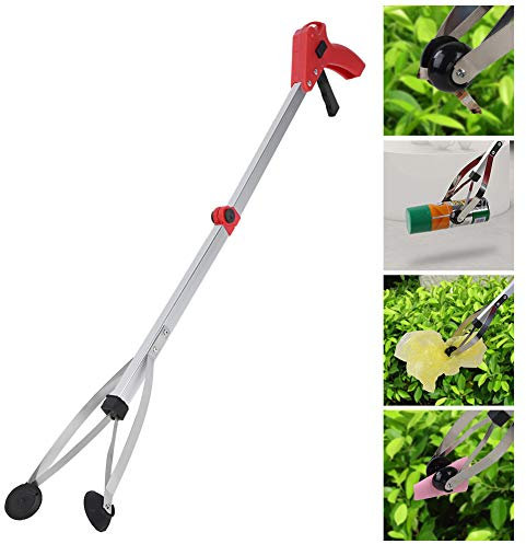 BAFOVY Raccoglitore di Rifiuti Pieghevole, Corpo in Lega di Alluminio, Portata Estesa, Design Pieghevole, per la Raccolta dei Rifiuti di Foglie da Giardino (Manico Rosso)