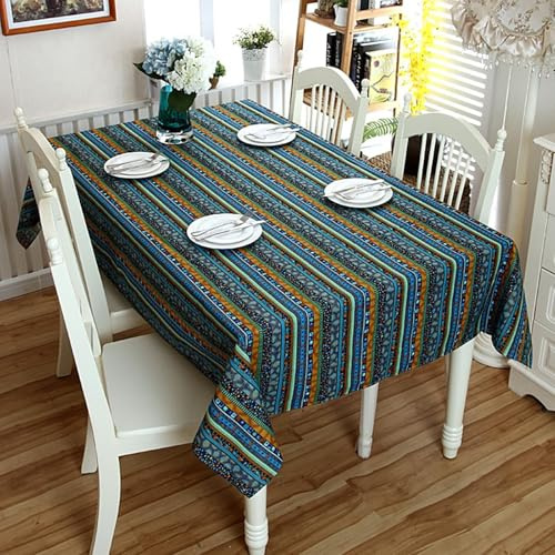 Homxi Tovaglia Antimacchia Rettangolari in Tessuto 140 W x 180 L CM,Tovaglia Centrotavola Multicolore Modello Vintage Poliestere Cotone