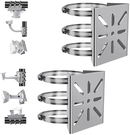 Universal Halterung, Metallmontage Halterung mit 3 Verstellbaren Schlaufen Rohrklemmen, Universelle vertikale Masthalterung für überwachungskamera und geeignet für CCTV Kameras Outdoor