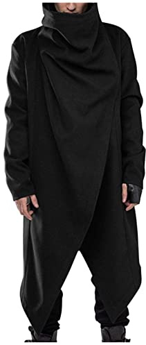 Veste longue Gothique rétro pour hommes - Noir - Style vintage, punk, steampunk - Avec capuche - Manteau à capuche Steampunk - Veste de type Renaissance - Costume de Halloween - Robe Gothique