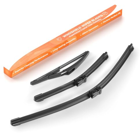 GEARCELL Wiper Blades Set Fit for Fiat 500 Ford Ka MK2 2007+ 3PCS | Front Rear Windscreen Wiper Blades 24in+14in+11in, 2007+ 2010+, 3PCS, Easy Install, All-Season, RHD