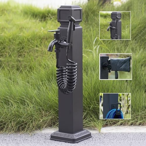 Colonna d'acqua da giardino quadrata verticale esterna con rubinetto e pistola a spruzzo 60 cm/24 pollici Fontana idrante antigelo prolunga per rubinetto per erogatore d'acqua