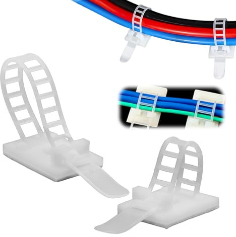 30 Pieces Cable Management Clips Reusable Adjustable Self-Adhesive Nylon Cable Ties Multi-Purpose Cable Tidy Clips for Home and Office Cord, Wire Clips, Cable Clamps Wire Management (White,2 Size)