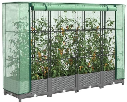 Xichuzi Hochbeet mit Gewächshaus-Aufsatz Rattan-Optik 160x40x123 cm, Palettenrahmen, Hochteich, Gemüsebeet, Kräuterregal Balkon, Blumenbeet, Kräuterspirale, Tomatenbeet, Pflanzhochbeet - 4015854