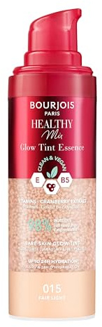Bourjois Healthy Mix, 015 Fair Light, Glow Tint Essence, Filter-Effekt für nackte Haut, strahlendes Finish, feuchtigkeitsspendende Farbe, erfrischende Textur, vegane und cleane Formel, 30 ml