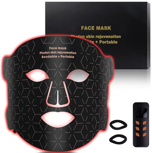 Masque LED Visage Luminothérapie,Masque Facial de Thérapie Lumière Rouge,LED Face Mask Infrarouge Silicone 5 Timer,Anti-Âge,pour Tous Les Types de Peau à la Maison