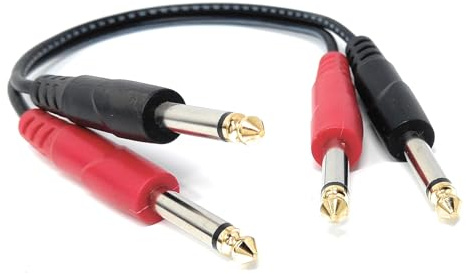 DRUT Audio Cable 30cm, 2x 6.35mm (1/4) Mono Jack to 2x 6.35mm Mono TS Jack | Twin Signal Patch Lead, Mixers, Controllers, DJ & Audio Equipment, Gold Ends, 1ft