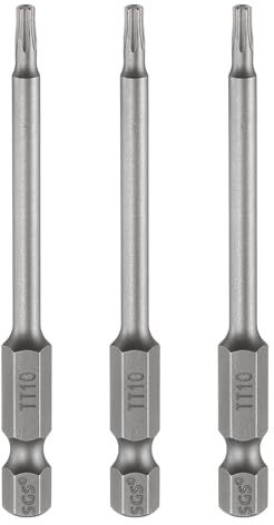 sourcing map Lot de 3 embouts de tournevis TT10 à tête Torx de sécurité 80 mm de long avec tige hexagonale magnétique inviolable 6 points en forme d'étoile S2 Pointe en acier pour outils électriques