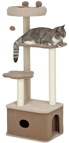 PawHut Árbol Rascador para Gatos 133 cm con Nido y Poste de Yute Café