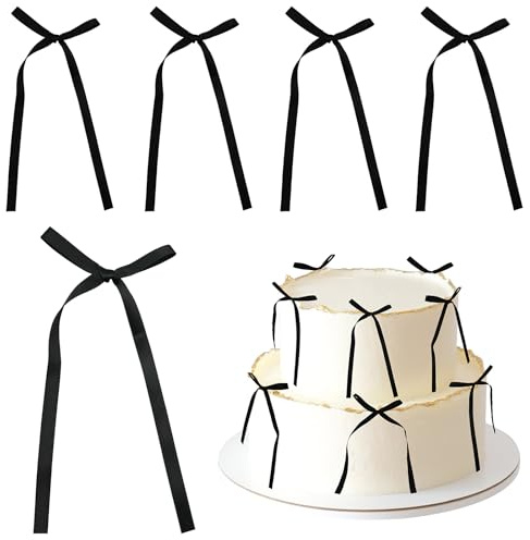10PCS Black Bow Cake Topper Bowknot Ribbons Bow Cake Dessert Picks Black Cake Decorations for Baby Shower Kids Birthday Wedding Party Anniversary