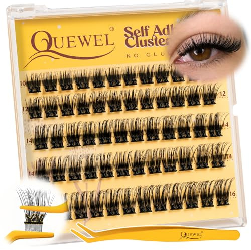 QUEWEL Selbstklebende-Wimpern 60STK 10-16mm kein Kleber erforderlich (MJ04) | Cluster Lashes Müheloses Auftragen für Anfänger, Wimpern Selbstklebend Geeignet für den Alltag oder gesellige Zusammenkünfte.