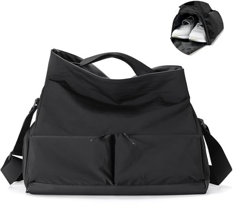 Stilvoller Sport-Turnbeutel mit großer Kapazität und Trocken-Nass-Trennung, Schuhfach, wasserabweisender Stoff-Seesack für Damen und Herren – perfekt für Workout, Reisen und Sport, Schwarz, Stilvoll