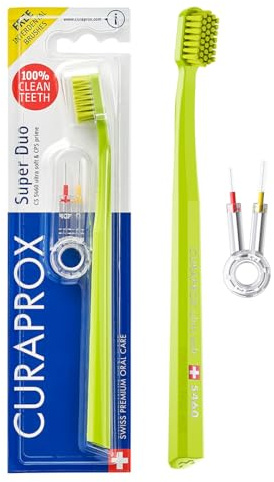 Curaprox, Super Duo Pack – CS 5460 Ultra Soft Toothbrush + Free Interdental Brushes & Duo Holder | Gentle Gum Care & 100% Tooth Surface Cleaning | Swiss Premium Oral Care | Random Color