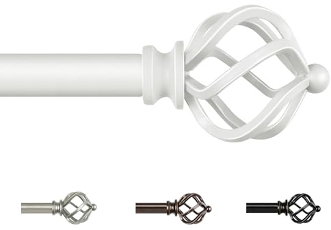 KAMANINA Bastone per tende con occhielli da 80 a 292 cm, colore bianco, asta per tenda telescopica con terminali a gabbia intrecciata, per finestra, camera dei bambini