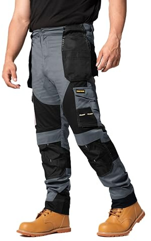 Sam Caan® Mens Work Trousers Workwear Safety Trouser Holster Pockets Cargo Working Pants for Men