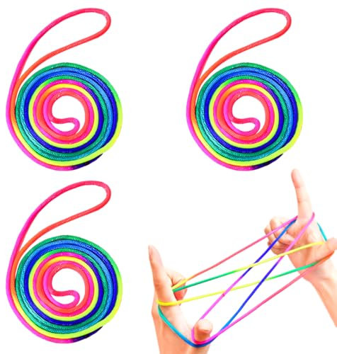 3Pcs Cats Cradle String Rainbow Colour Fumble Finger Thread Rope Strings Finger String Games Developmental Toy for Teens Adults