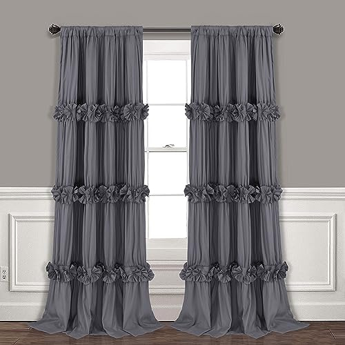 HIG Verdunklungsvorhänge mit Kräuselband 2er Set - 245x140 cm (Höhe x Breite) -Elegant Vorhang Blickdicht mit Handgefertigten Schleifen - Gardinen mit Rüschen für Wohnzimmer Schlafzimmer, Dunkelgrau