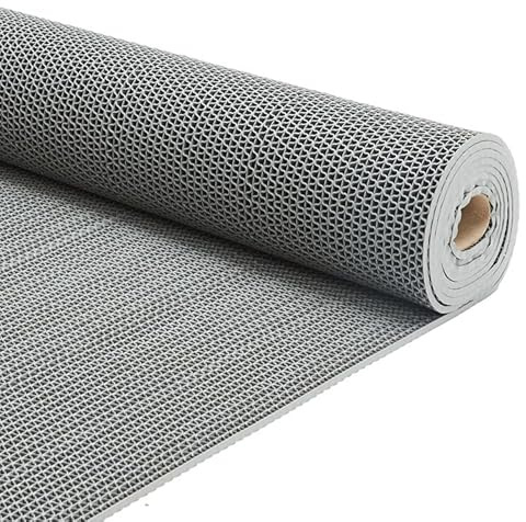 PVC Drainage Floor Mat 3x10Ft, Non-Slip 0.22'' Thick Heavy Duty Mesh Hole Pool Mat, Commercial PVC Mesh Hollow Mats, Outdoor Indoor Rug for Bathroom Patio Bath Shower Wet Area (Grey)