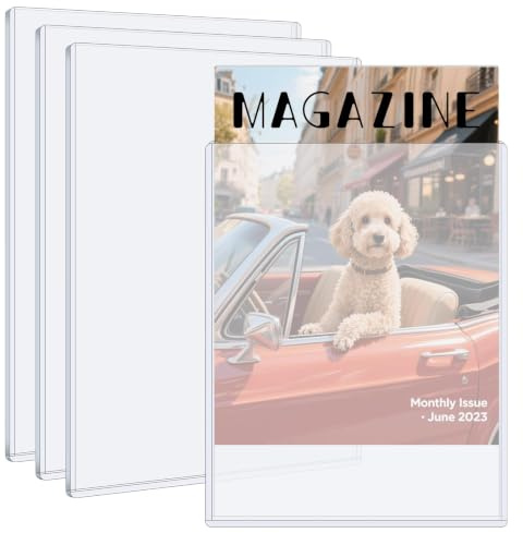 VOKOY 4 Pack Hard Plastic Magazine Protectors, Clear Magazine Display Sleeves Premium PVC 5mm Thick Plastic Protection Regular Magazines Storage for Collector Small Business, 9 x 11.5 Inch
