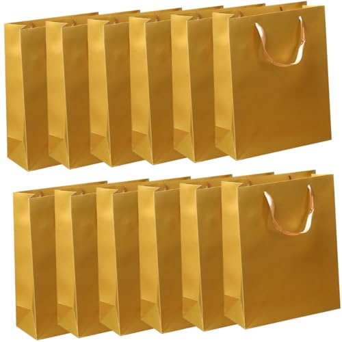 BIUDECO 12 Stück Kraftpapier Papiertüten mit Griff Aufbewahrungsbeutel 25x32x11cm Mehrzwecktaschen für Geschenk Party und Einkaufen Leichte Tragetaschen für Feier und Alltag