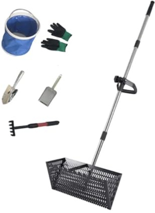 NJIEzhao Rastrillo para Pulgas de Arena Rastrillo de Arena for Playa, tamiz, Mango telescópico, fácil Limpieza, Acero al Carbono, Multifuncional, práctico, Pala Grande for Mascotas(Black)