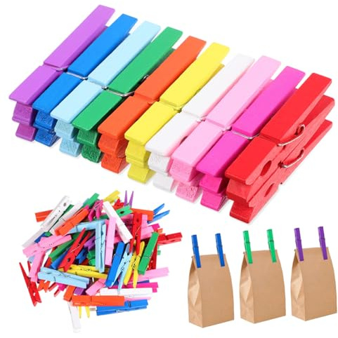 Alipis Pinzas De Ropa De Colores De Madera Resistentes 2,9 Pulgadas Clips Multiusos para Manualidades y Lavandería Paquete De 100 Unidades