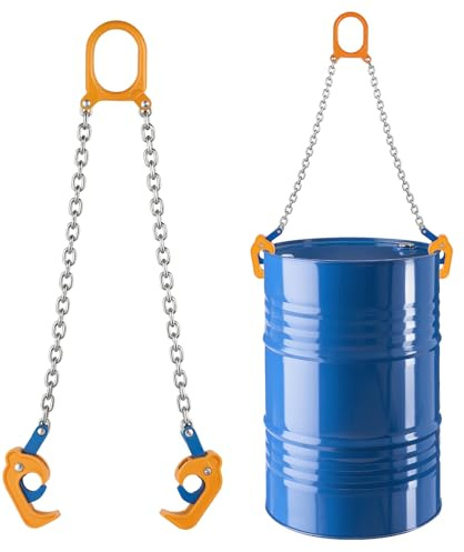 VEVOR Elevador de Bidones de Cadena, Eslinga de Cadena G80 con Gancho de Seguridad Reforzado, Capacidad 0,9 T, Acero al Carbono, para Manipulación de Bidones de 50 cm de Largo, 740 x 80 x 50 mm