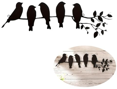 AXXIMENG Birds Wall Decor Metal Wall Art Leaves Sculpture Metal Bird Silhouette Rustic Outdoor Decoration for Living Room Garden Bedroom Office Wall Decor