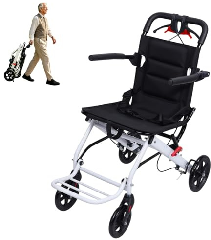 Fauteuil roulant de transport pliable léger de 8,2 kg, fauteuil roulant portable avec freins à main, supporte 90,7 kg pour personnes âgées et adultes, vie quotidienne, voyage, urgences, blanc, A