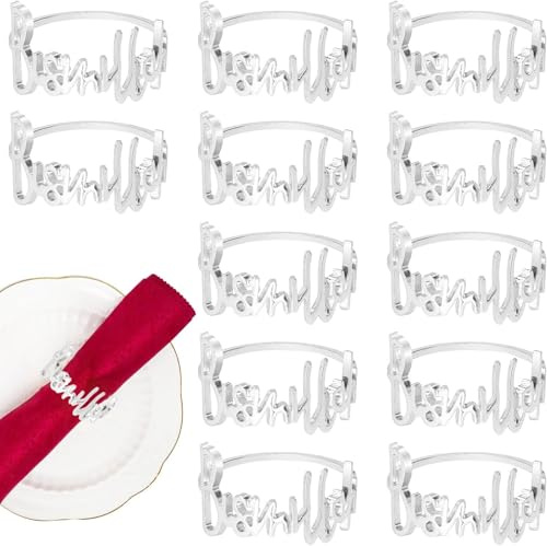 Serviettenringe,12 Stück Letter Metall Serviettenring Set,Tischdekoration Alphabet Serviettenschnallen,Serviettenschnallen Eid für Hochzeit, Party Deko, Ramadan, Bankett