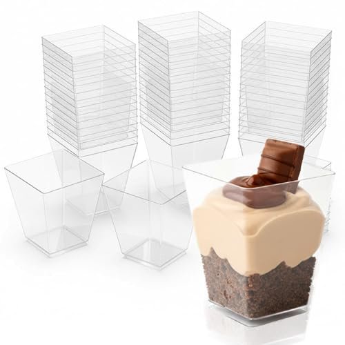 200 Pieces PCS 150ml 5oz Plastic Disposable Dessert Cups Reusable for Cheesecakes Clear Parfait Appetizer Cup Decor Bowl for Weddings, Birthdays or Events Party (5.8cm x 7.5cm)