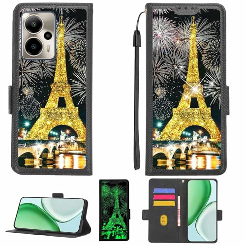 Aroepurt fodral kompatibelt med Cricket Outlast 5G 2024 SN509 telefonfodral flipskydd [med härdat glas skärmskydd] [RFID-blockering] [Guldglitter + lysande] LPT-TT