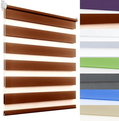 Anpassningsbar dubbelrullgardin 120 x 100 cm – UV-beständigt bärbart solskydd och för hem-/kontorsfönster – vanlig brun färg med Klemmfix-system