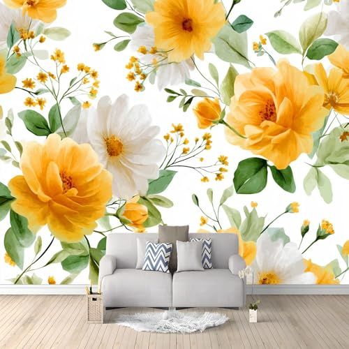 Carta Da Parati Carino Acquerello Fiori Margherite - Colore Decorazione Poster Arte Murale, Soggiorno Carta da Parati Non Tessuta per Ufficio Camera Da Letto Decorare 400 x 280 cm