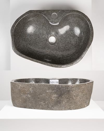 WohnFREUDEN - Lavabo ovale in pietra, 50 cm, con foro per rubinetto, bagno, WC, giardino, pietra fiume, lavandino a mano
