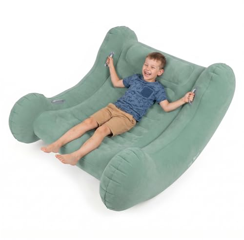 KiddyMoon Sedia Sensoriale Gonfiabile A Dondolo per Bambini con Pompa E Manici, Salvia,L