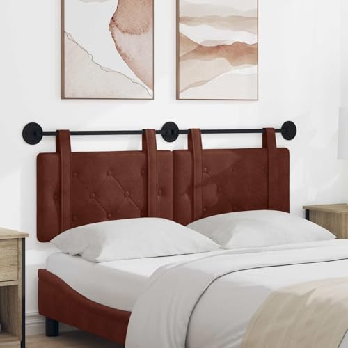 GeenYuu Testiera sospesa in poliuretano anticato di colore marrone lucido, cuscino da parete imbottito con struttura in legno, design rettangolare, accessori di montaggio, schienale versatile per