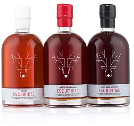 Escuminac Set Sirope de Arce Bio 3 Cosechas 3 x 500 ml | Tres variedades de sirope de arce canadiense 100 % puro con distintos perfiles.