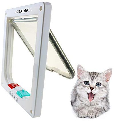CEESC Cat Flap Door Magnetic Pet Screen Door With 4 Way Lock for Puppies and Small Dogs, 3 Sizes and 2 Colors Options (S: 7.56(W) x 7.87(H) x 0.71(D), White)