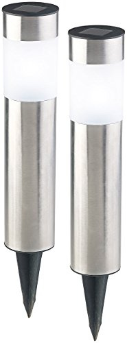 Lunartec Solar LED Garten: 2er-Set Elegante Solar-LED-Wegeleuchten aus Edelstahl, mit Lichtsensor (Gartenleuchte, Kleine Solarleuchten, Laterne)